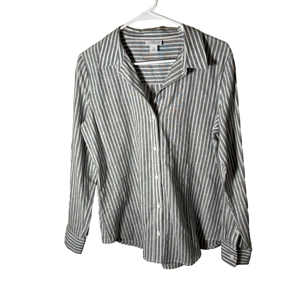 Liz Claiborne Shirt Women's Medium Striped Button Up Preppy Casual Collared Top